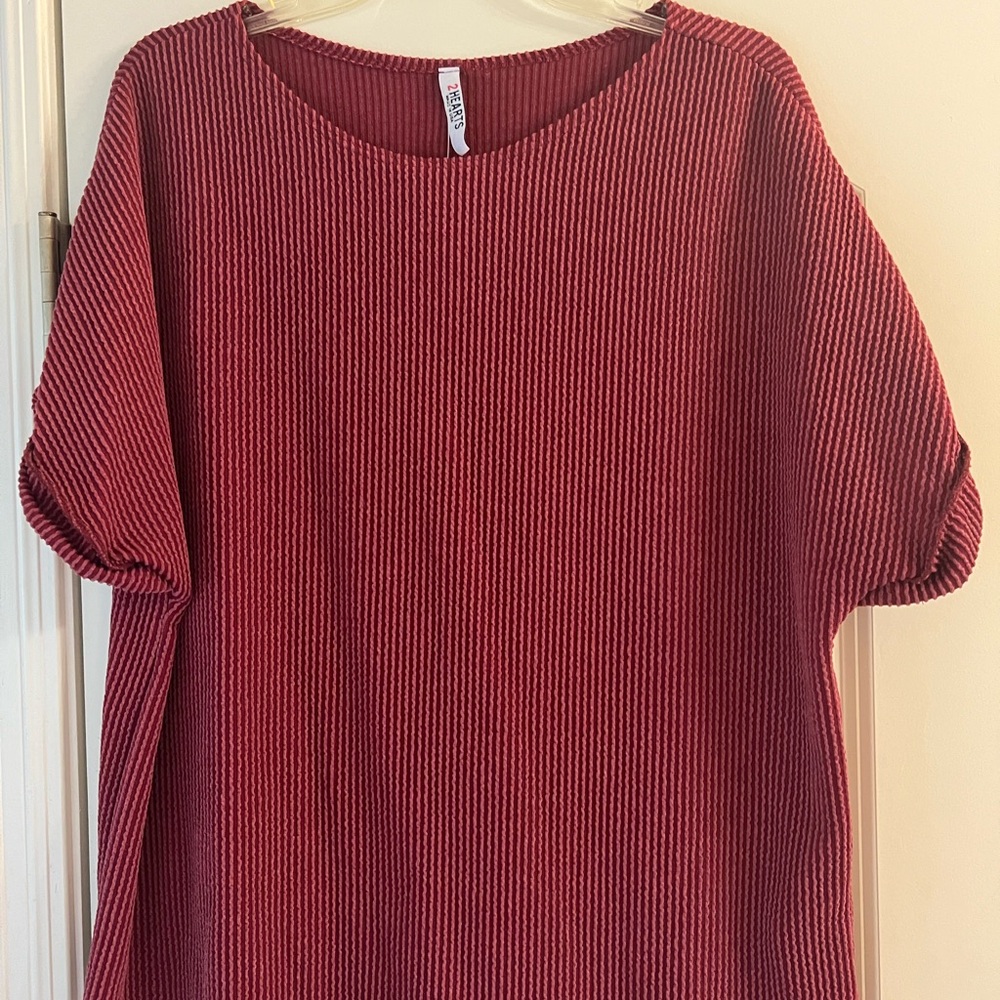 Women's Short Sleeve Ribbed Top - Red